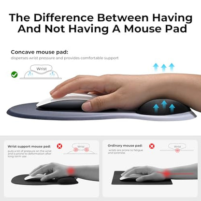 EooCoo Ergonomic Mouse Pad with Gel Wrist Rest Support Middle Concave Design, Relieve Wrist Pain Mousepad, Non-Slip Base for Laptop, Computer, Office Desk Accessories, Carpal Tunnel Syndrome - color: Deep Blue