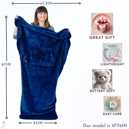EzrAllora Plush Fleece Lightweight Foot Pocket Blanket - TV Throw Blanket - Premium Gifts for Men Who Want Nothing - Gifts for Gamer Dad -Patent Pending (Fleece, Velvet Blue) - color: Velvet Blue