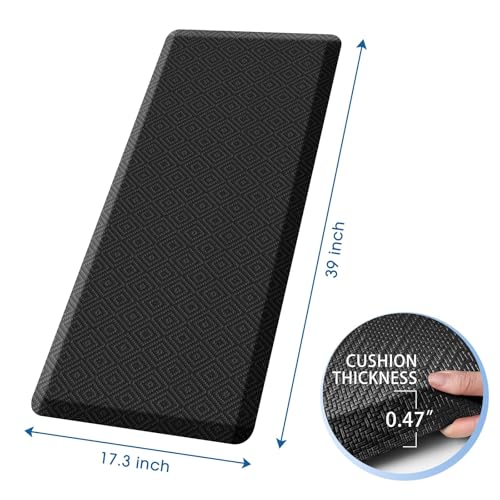 Mattitude Kitchen Mat Cushioned Anti-Fatigue Floor Mat Water Resistant Non-Slip Mats and Rugs Standing and Comfort Desk Mats for House Sink Office Laundry (Black, 17.3"x39") - color: Black, size: 39"L x 17.3"W x 0.5"Th