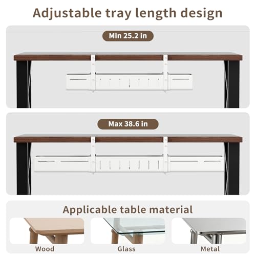 Under Desk Cable Management, Expandable 25.2"–38.6" Cable Management Under Desk No Drill, Heavy Duty Carbon Steel with Clamp, Hidden Cord Organizer for Desk, Home Office Standing Desk White - color: White