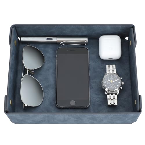 CASIRENA Faux Leather Valet Tray Organizer for Men - Catch-All Tray for Entryway Table Key, Wallet, Watch, Coin Change, Phone, Dresser EDC Dump Jewelry, Bedside Nightstand Desk-top - color: Gray-blue, size: Rectangle