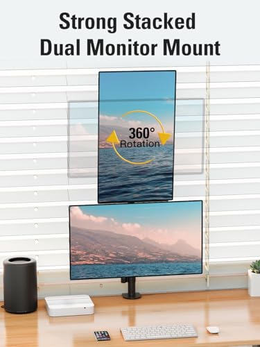Stable Vertical Dual Monitor Stand, Stacked Monitor Mount for 2 Screens Up to 32 inch, Full Motion Monitor Desk Mount with Swivel, Tilt, Rotation, Holds 17.6 lbs Each, Max VESA 100x100mm - size: Dual Monitor Mount