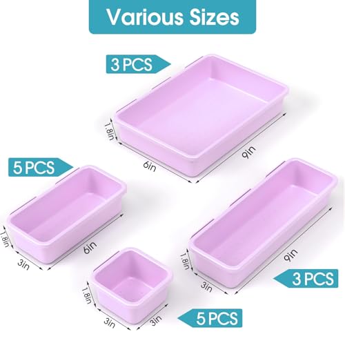 16 PCS Drawer Organizer Set, 4 Size Makeup Drawer Divider Organizer With Non-Slip Pads, Interlocking Plastic Storage Bins for Office,Jewelry Vanity,Gadgets, Bathroom,Kitchen, Purple - color: Purple, size: 16Pack
