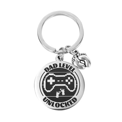 New Dad Level Unlocked Keychain, Game Controller Design Key Ring Chains First Time Dad to Be Gifts with Baby Footprint Charm Daddy Keyring from Wife to Husband