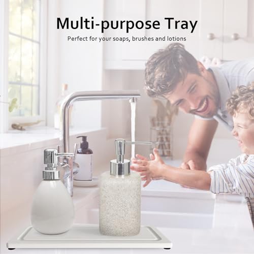 2 PCS Fast-Drying Stone Trays for Bathroom Sink & Kitchen Counter, Water Absorbing Diatomite Sink Coasters, Vanity Tray, Hand Soap Holder with Anti-Skid Pads (11" x 4.7" White) - color: 11" X 4.7" White