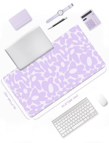 Large Aesthetic Cute Purple Keyboard and Mouse Computer Desk Desktop Pad Mat, Cute Purple Computer Mats for Desktop, Keyboard Mats for Desk (31.5" x 15.8") - color: Light Purple