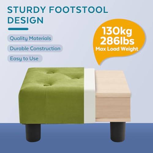 Small Foot Stool Ottoman, Velvet Footstool Ottoman Foot Rest for Couch, Rectangle Footstools and Ottomans Small for Living Room, Entryway (Olive Green) - color: Olive Green