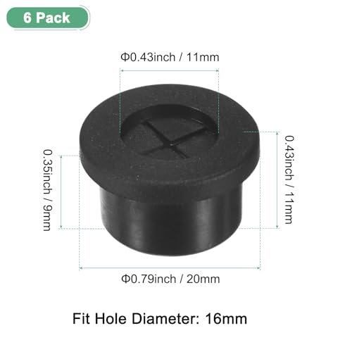 M METERXITY 6-Pack Rubber Grommets for Wiring 16mm Desk Grommet Double-Sided Flexible Cable Cord Grommet Desk Hole Cover for Cables/Wires Through Protection Cable Grommet [Black] - size: 16mm