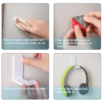 Weewooday 16 Pcs Headphone Hanger Headphone Holder Wall Hook Desk Bulk Adhesive Headset Wall Mount Stand General Purpose