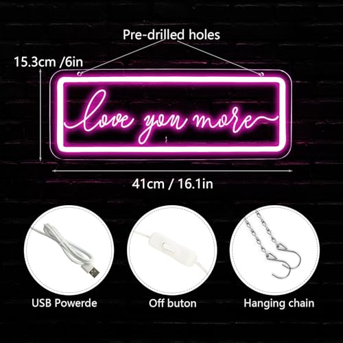 Love You More Neon Sign，LED Neon Lights For Wall Decor，Love Light Up Night Light For Bedroom Wedding Birthday Party Decoration Couple Lovers Valentine's Day Gift - style: love you more
