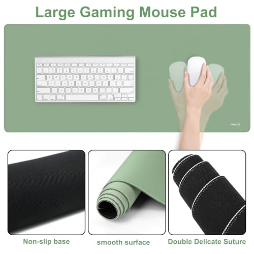 MOSISO Wrist Rest for Keyboard Mouse Pad Set, Large Gaming Deskpad&Circle Curved Mousepad&Keyboard Wrist Rest&Coaster, Ergonomic Non-Slip Mousepad&Easy Typing Pad with Silicone Lining, Green - color: Green