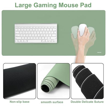 MOSISO Wrist Rest for Keyboard Mouse Pad Set, Large Gaming Deskpad&Circle Curved Mousepad&Keyboard Wrist Rest&Coaster, Ergonomic Non-Slip Mousepad&Easy Typing Pad with Silicone Lining, Green - color: Green