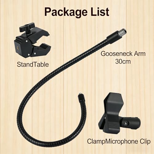 Microphone Stand Arm Gooseneck11.8”/30cmMic Stand Desk With Adjustable Mic Clip & Super Crab Clamp,Desk/Pole Mount Compatiblewith Shura/Fifina/AT2020/Pyla/Blua Snowbell/Rezer