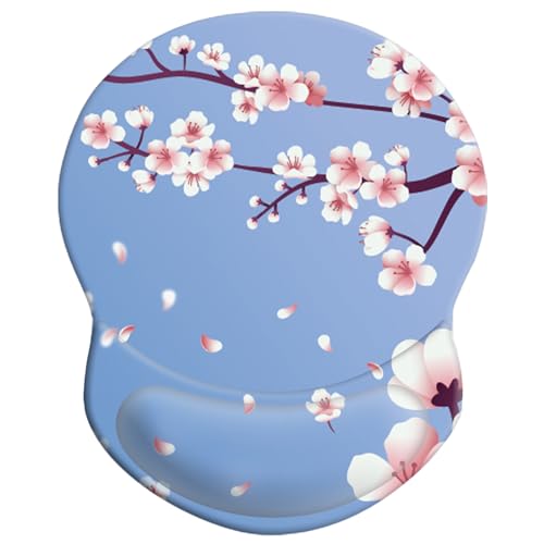 Mouse Pad with Ergonomic Gel-Filled Wrist Rest and Non-Slip PU Base, Comfortable & Accurate Computer Mouse Pad with Support for Home Office Working Studying (Cherry Blossom) - color: Cherry Blossom