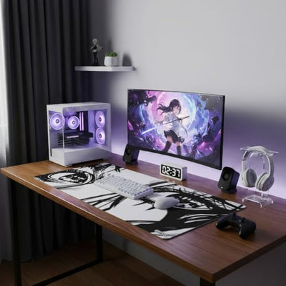 XXL Anime Eyes Gaming Mouse Pad - Manga Girl Black & White Desk Mat for Keyboard and Mouse - Non-Slip, Water-Resistant, Stitched Edges - 35.4x15.7 in (XX-Large) - color: Anime, size: 35.4L x 15.7W inches