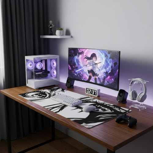 XXL Anime Eyes Gaming Mouse Pad - Manga Girl Black & White Desk Mat for Keyboard and Mouse - Non-Slip, Water-Resistant, Stitched Edges - 35.4x15.7 in (XX-Large) - color: Anime, size: 35.4L x 15.7W inches