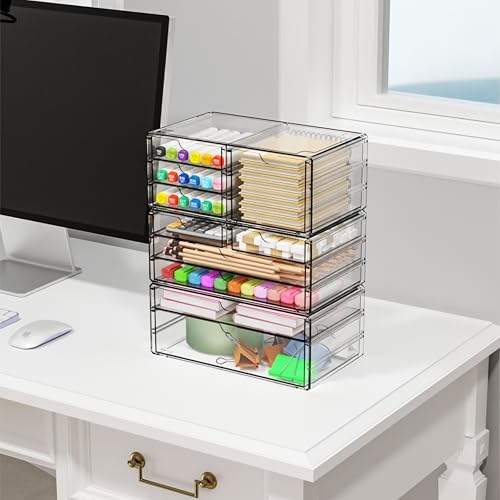 Yieach 3 Pack Clear Storage Drawers With 10 Drawers,Stackable 11.1” Large Acrylic Drawer Organizer and Makeup Organizer For Vanity,Bathroom Countertop,Cabinet,Pantry,Office Supply Storage Bins Drawers - size: Large 10 Drawers