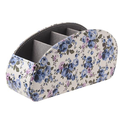 Remote Control Holder with 5 Compartments,PU Leather Remote Holder Compatible with Fire TV Remotes, Media Player Remotes, Heater Controllers, and Air Conditioner Remote Controls(Blue-flowering) - color: Blue-flowering
