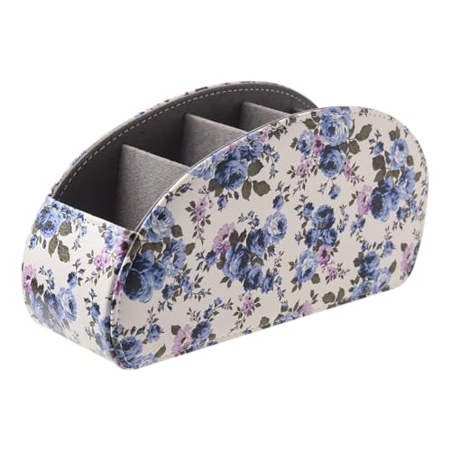 Remote Control Holder with 5 Compartments,PU Leather Remote Holder Compatible with Fire TV Remotes, Media Player Remotes, Heater Controllers, and Air Conditioner Remote Controls(Blue-flowering) - color: Blue-flowering