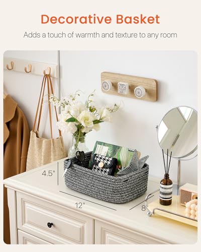 Small Woven Basket, 12 x 8 x 4.5 Inches, Storage Basket for Organizing, Cute Small Rope Shelf Closet Cube Storage Bins Baskets for Shelves, Dog Toy Gift Baskets Empty, 3 Pack Mixed Black - color: Mixed Black, size: 12"L x 8"W x 4.5"H