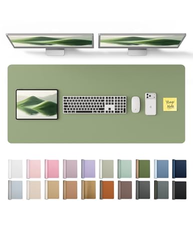 YSAGi Leather Desk Protector, Office Mat, Large Mouse Mat, Non-Slip PU Leather Blotter, Laptop Pad, Waterproof Writing Pad for Office and Home (Bamboo Green, 47" x 17") - color: Bamboo Green, size: 47" x 17"