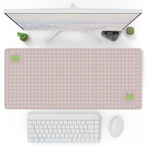 Pixio Mouse Pads - 36 x 16 inch XXL Checker Frogs Pink Multifunctional Large Desk Mats for Gaming, Office, Desktop Anti-Slip Waterproof Washable Computer Mouse Mat - color: Pink Checker Frogs
