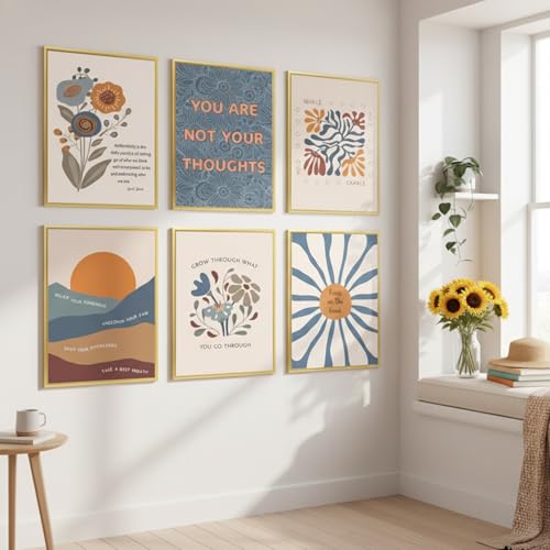 6pcs Mental Health Posters Wall Art Boho Motivational Prints, Positive Affirmation Psychology Therapy Office Decor, Inspirational Counseling Room Canvas Pictures for Home Bedroom 8x10in Unframed - color: health