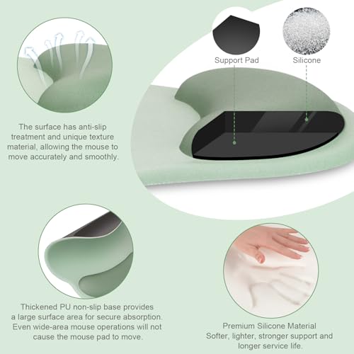 MOSISO Wrist Rest Support for Mouse Pad&Keyboard Set, Circle Curved Ergonomic Mousepad&Coaster Non-Slip Base Home/Office Pain Relief&Easy Typing Pad with Soft Cloth&Silicone Lining, Antique Green - color: Antique Green