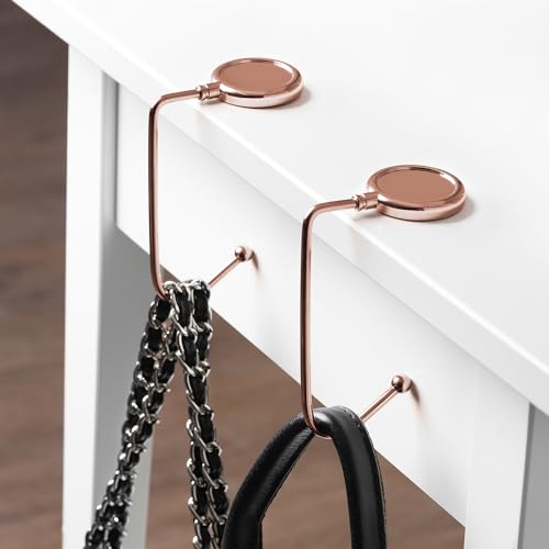 kwmobile Purse Hook for Table - Set of 2 Purse Holder - Handbag Hanger - Portable Bag Holder - Bag Hooks for Desk - Table Hook Rose Gold - color: Rose Gold