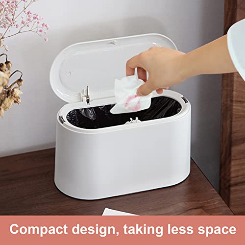 Mini Desk Trash Can with Lid with 90 Pcs Trash Bag, Lint Bin 0.5 Gallon Countertop Waste Bin for Table Tiny Garbage Can for Office Bedroom (White)