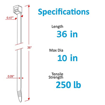 Large Zip Ties 36 inch (250 Pack), Long Zip Ties Heavy Duty with 250 lb Tensile Strength, Big Cable Ties, Black, by ANOSON - size: 36"/250 pk (250 Lb)