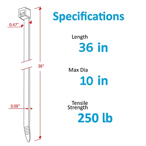 Large Zip Ties 36 inch (250 Pack), Long Zip Ties Heavy Duty with 250 lb Tensile Strength, Big Cable Ties, Black, by ANOSON - size: 36"/250 pk (250 Lb)