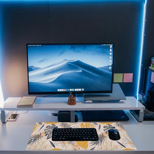 Desk Mat, Boho Palm Leaves Large Gaming Mouse Pad for Desk XL,Boho Tropical Leaves Desk Pad,Extended Big Computer Keyboard Mouse Pad with Non-Slip Base and Stitched Edge 31.5"x11.8" - color: Boho Palm Leaves, size: XL-31.5"x11.8"