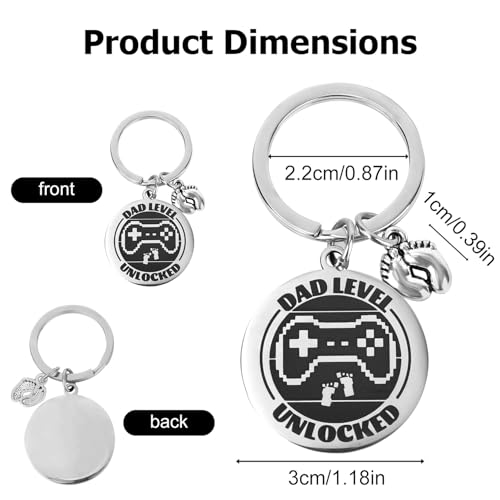 New Dad Level Unlocked Keychain, Game Controller Design Key Ring Chains First Time Dad to Be Gifts with Baby Footprint Charm Daddy Keyring from Wife to Husband