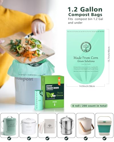 AYOTEE 200 Count 1.2 Gallon Small Biodegradable Trash Bags, Compost Bags for Countertop Bin, 4.5 Liter Mini Trashbags Compostable Trash Bag Small Waste Basket Liners for Bathroom Kitchen Pet