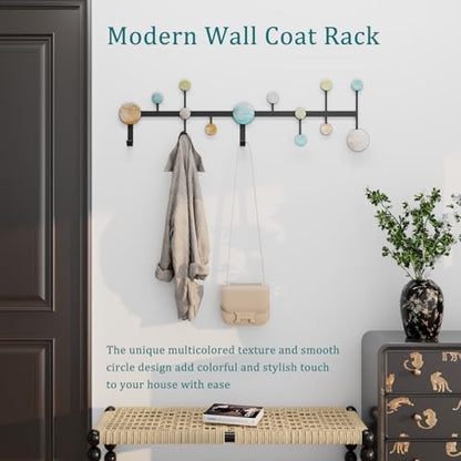 AROCUSHI 25.5" Wall Mounted Coat Rack with 5 Hooks-Modern Metal Wall Decoration Organizer，Black Matte Finish with Shell Decor, Heavy Duty Hanging Hooks (Includes Mounting Hardware & Adhesive) - style: Heartbeat