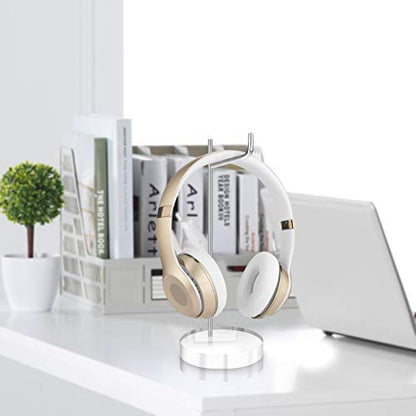 GEEKRIA Headphone Stand with Clear Acrylic Base, Steel Support Rod and Easy Assembly, Desktop Headset Holder for AirPods Max, Sony WH-1000XM Series and Other Over-Ear Headphones