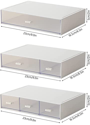 Desk Organizer-3 Tier Stackable Storage Drawers with 6 Compartments White Compact Desk Storage Drawers Great for Makeup Storage Bathroom Organization Accessories Etc (White) - size: 9*6.5*2inch - 1+2+3 Compartment