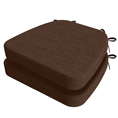 AAAAAcessories D-Shaped Chair Cushions, 2" Thick Dining Chair Pads with Ties and Removable, Machine-Washable Cover, 17" x 16", Set of 2, Brown - color: Brown, size: 2 Count(Pack of 1)
