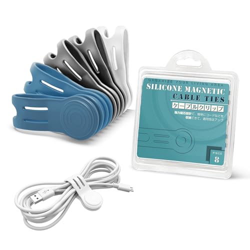 Kanemc 8 Pack Magnetic Twist Ties, Silicone Magnet Cable Tie Reusable Cord Strap For USB Earphone Charger Video Game Cables (2White+4Gray+2Blue) - color: 2white + 4gray + 2blue, size: S-size