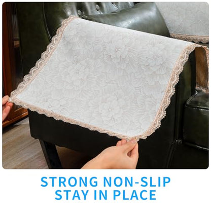 MINJIATEX Couch arm Covers,Non-Slip lace Sofa arm Covers Set of 2 Washable Sofa armrests Cover for Living Room Recliner Chair arm Cover Protectors for Leather armrest (FH-Off White) - color: Fh-off White