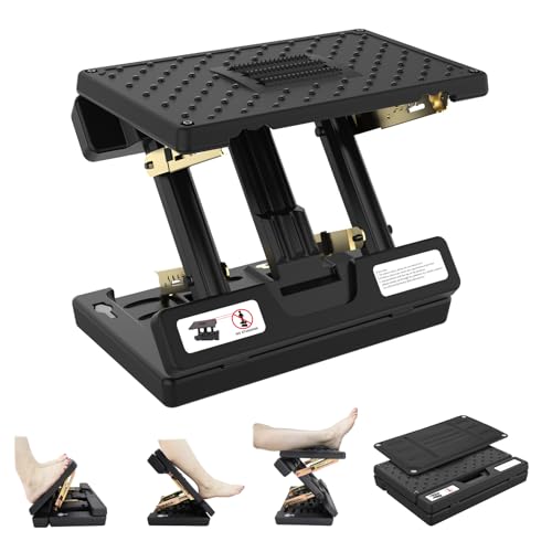 Foot Rest for Under Desk at Work, 4-Height Adjustable, Computer Foot Rest Under Desk, with Soft Pad, Adjustable Metal Frame, Ergonomic, for Office, Computer, Gaming, All-Season Use (Black) - color: Hard Padded- Black