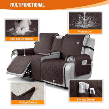 VANSOFY Loveseat Recliner Cover with Console 100% Waterproof Sofa Slipcovers Non-Slip Reclining Couch Covers Split Sofa Cover Furniture Protector for Pets, Dogs(Chocolate) - color: Chocolate