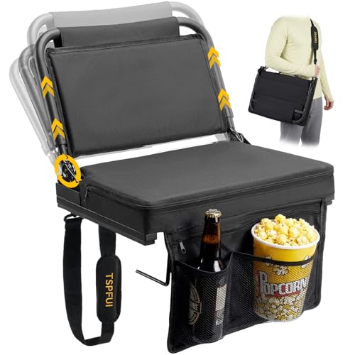 Stadium Seat with Back Support Foldable Bleach Chair,Portable 90-180 °Angle and Adjustable Height Recliner and Thick Cushion,Used for Sports Events & Concerts Includes Shoulder Strap - style: Unheatable