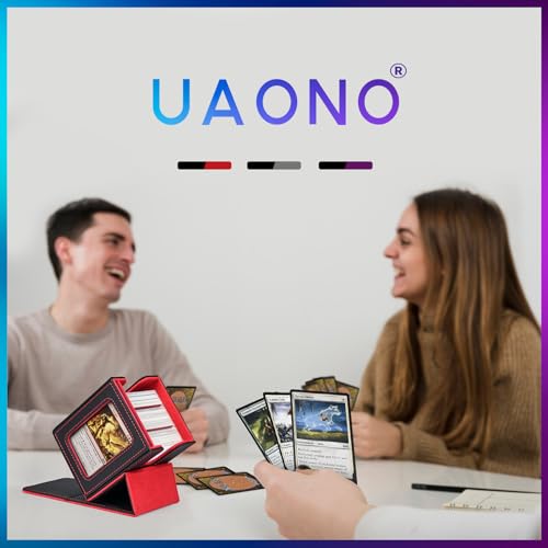 UAONO Card Deck Box with MTG Commander Display, Deck Case Holds 100+ Double-Sleeved Cards, Trading Card Storage Box Fits TCG/PTCG/Sports Card with 2 Dividers, 1 Top Loaders (Black, Red) - color: A-Black&Red