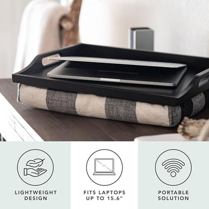 ROSSIE HOME Wood Bed Tray Lap Desk - Set of Two - with Hyacinth Storage Basket - Buffalo Check - Fits up to 15.6 Inch Laptops - Style No. 70108 - color: Buffalo Check, size: 2-Pack with Basket