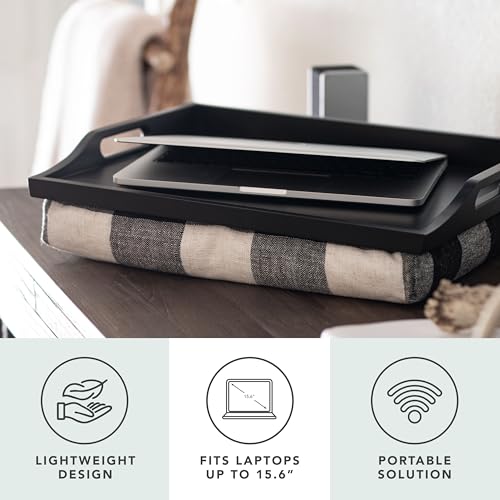 ROSSIE HOME Wood Bed Tray Lap Desk - Set of Two - with Hyacinth Storage Basket - Buffalo Check - Fits up to 15.6 Inch Laptops - Style No. 70108 - color: Buffalo Check, size: 2-Pack with Basket