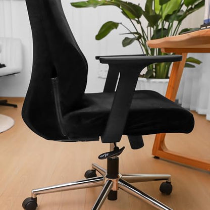 Ergonomic Office Chair Covers Set with Headrest Cover Velvet Stretch Black Cover for Office Chairs with Headrest Washable - color: Velvet-black, size: Chair and Headrest Covers