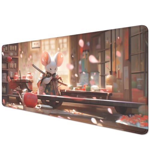 Funny Samurai Mouse Pad Desk Mat,Japanese Big Mousepad (27.5X11.8 in) | Non-slip base, high-density smooth surface with no stuttering,Washable and colorfast,suitable for office, study, and gaming - color: samurai mouse