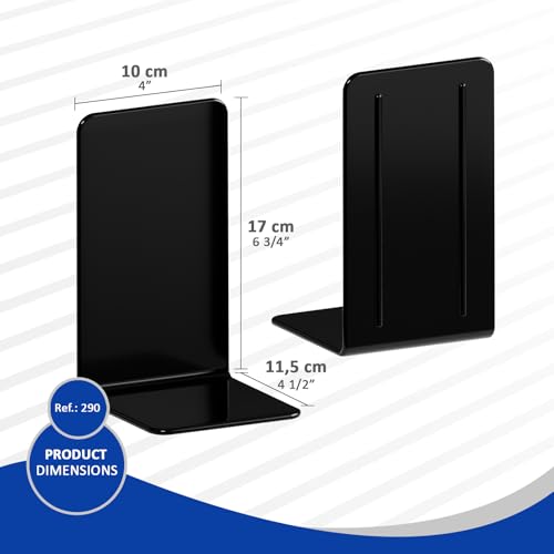 Acrimet Plastic Bookends for Bookcases, Shelves and Desktop, Plastic Book Holders (Black Color) (1 Pair) - color: Black